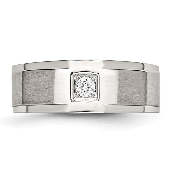 Stainless Steel Chisel Brushed and Polished with CZ Men's Ring