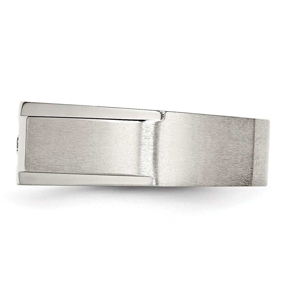 Stainless Steel Chisel Brushed and Polished with CZ Men's Ring