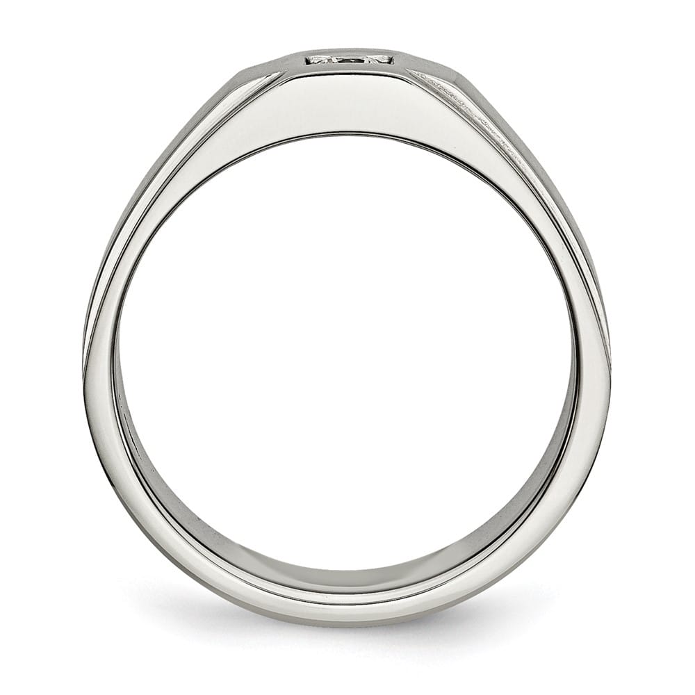 Stainless Steel Chisel Brushed and Polished with CZ Men's Ring