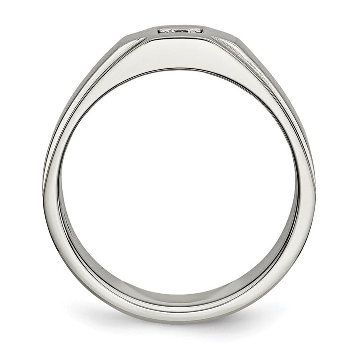 Stainless Steel Chisel Brushed and Polished with CZ Men's Ring