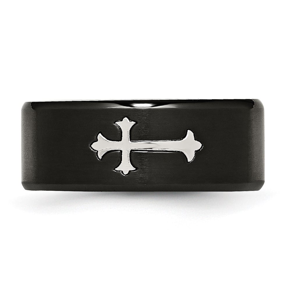 Stainless Steel Chisel Brushed Black IP Finish with Cross 9 mm Band