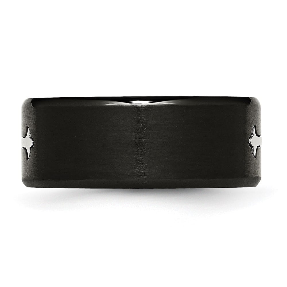 Stainless Steel Chisel Brushed Black IP Finish with Cross 9 mm Band