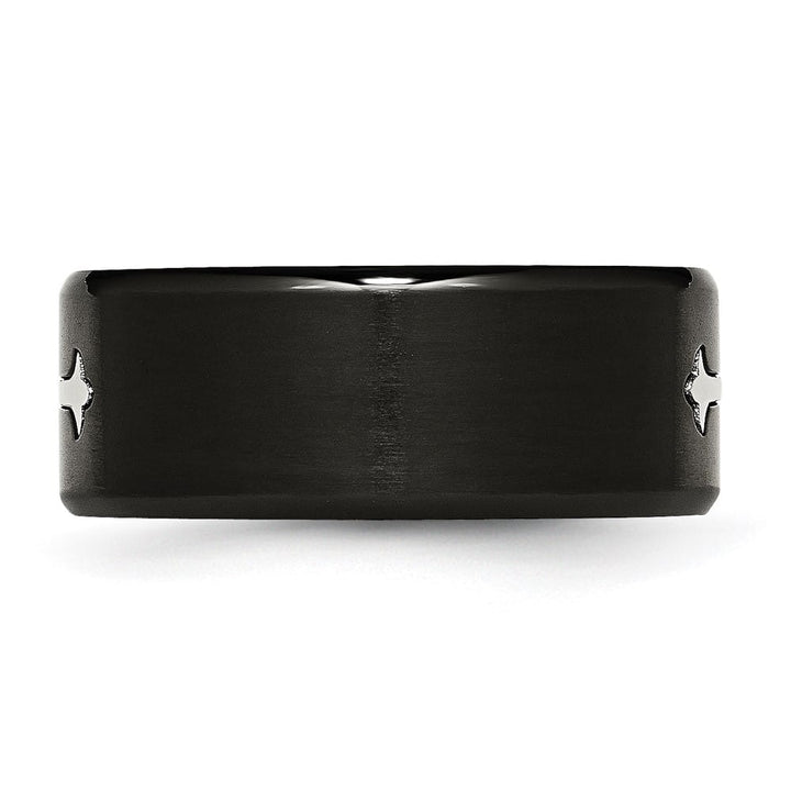 Stainless Steel Chisel Brushed Black IP Finish with Cross 9 mm Band