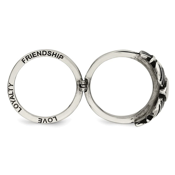 Stainless Steel Chisel Love, Loyalty, Friendship Claddagh Hinged Ring