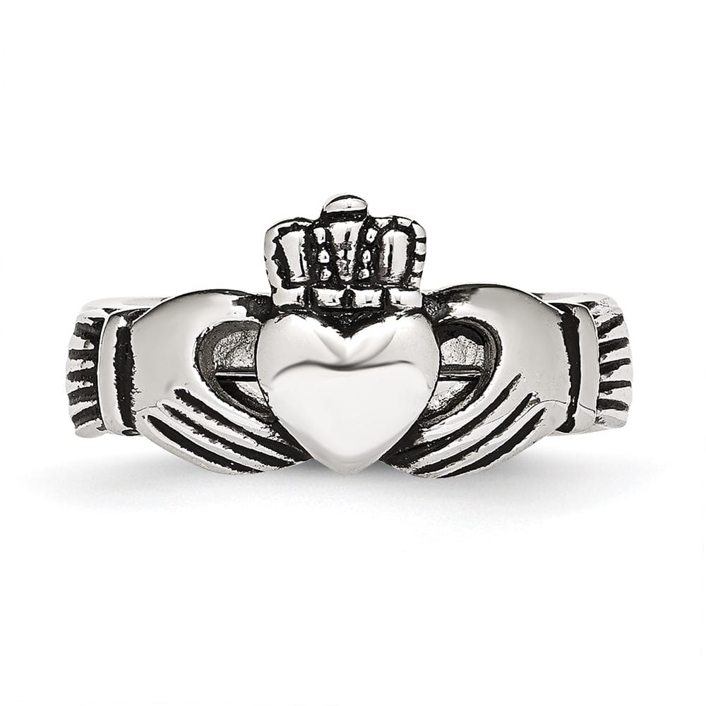 Stainless Steel Chisel Love, Loyalty, Friendship Claddagh Hinged Ring
