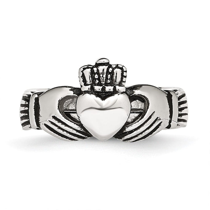 Stainless Steel Chisel Love, Loyalty, Friendship Claddagh Hinged Ring