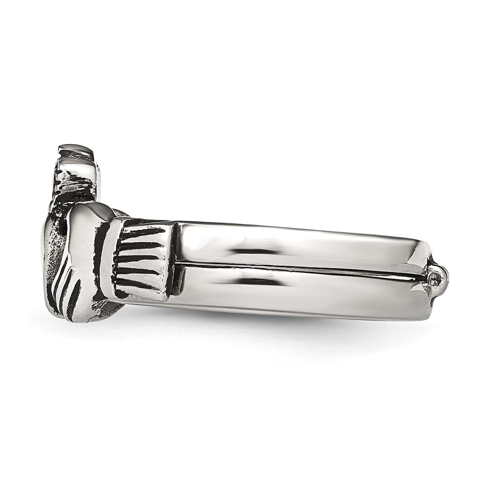 Stainless Steel Chisel Love, Loyalty, Friendship Claddagh Hinged Ring