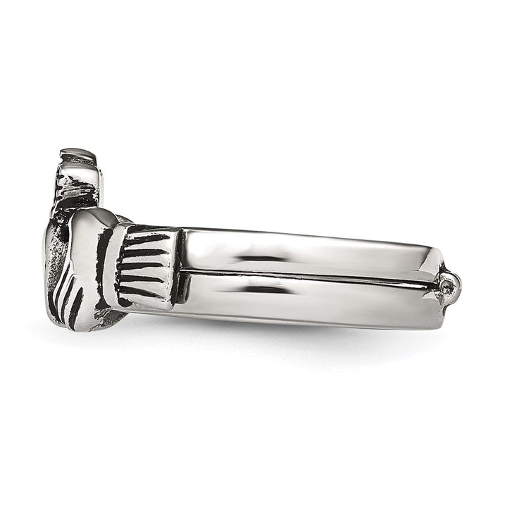 Stainless Steel Chisel Love, Loyalty, Friendship Claddagh Hinged Ring
