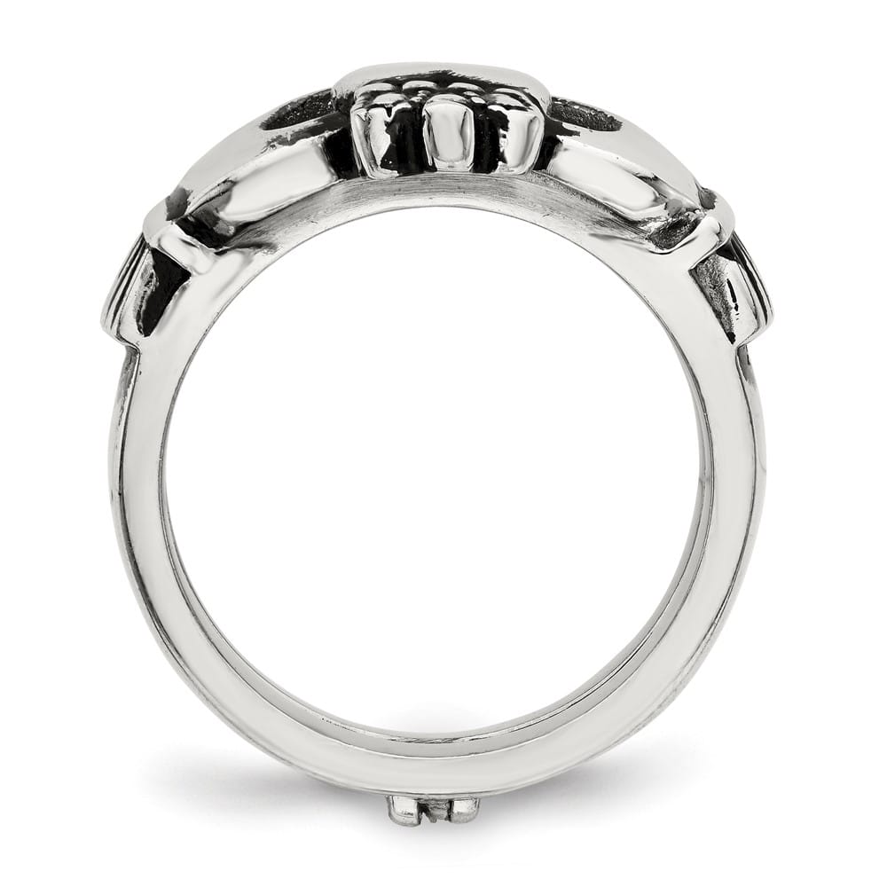 Stainless Steel Chisel Love, Loyalty, Friendship Claddagh Hinged Ring