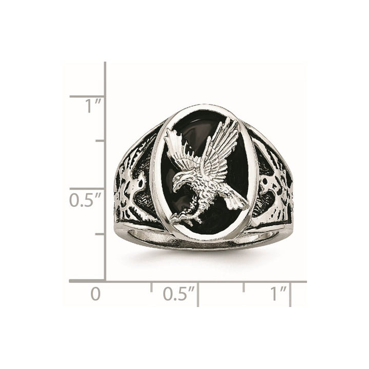 Stainless Steel Chisel Polished and Textured Enameled Eagle Men's Ring