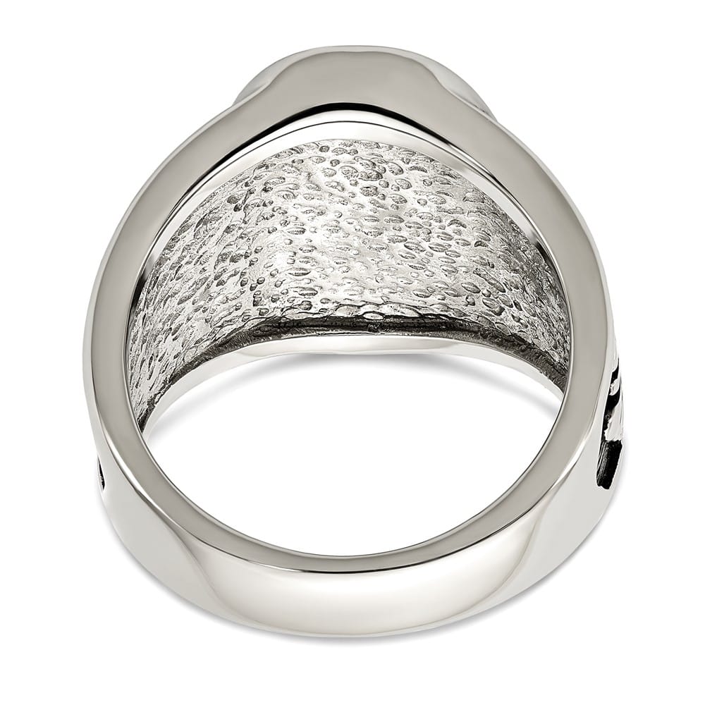 Stainless Steel Chisel Polished and Textured Enameled Eagle Men's Ring