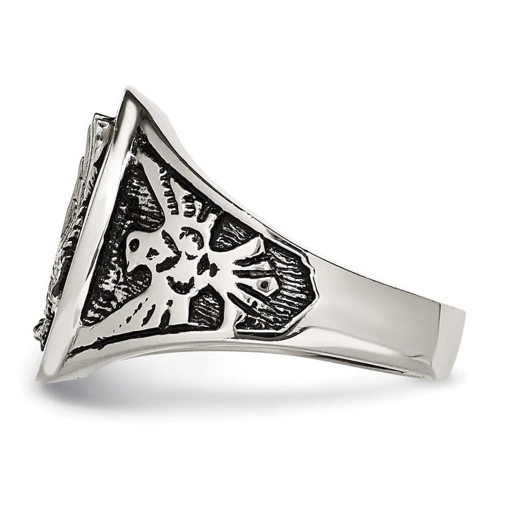 Stainless Steel Chisel Polished and Textured Enameled Eagle Men's Ring