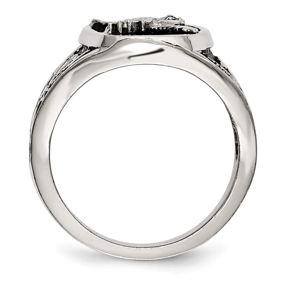 Stainless Steel Chisel Polished and Textured Enameled Eagle Men's Ring