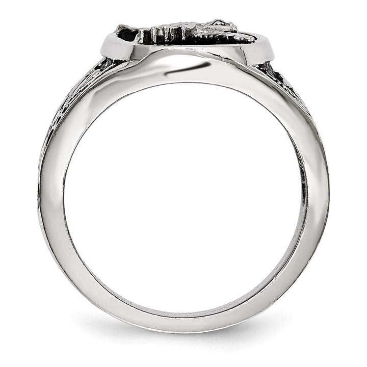 Stainless Steel Chisel Polished and Textured Enameled Eagle Men's Ring