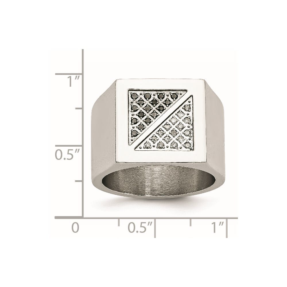 Stainless Steel Chisel Polished Black and White Diamond Men's Ring