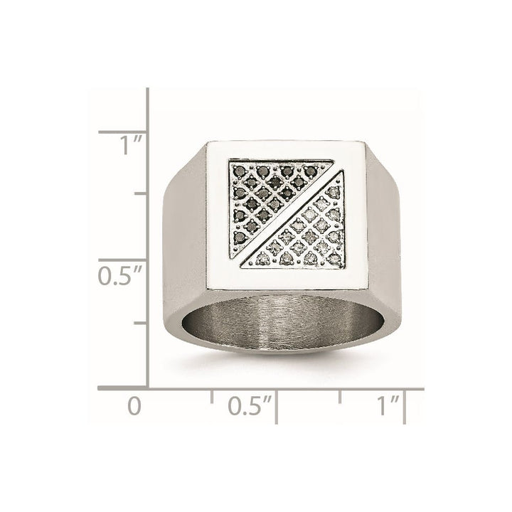 Stainless Steel Chisel Polished Black and White Diamond Men's Ring