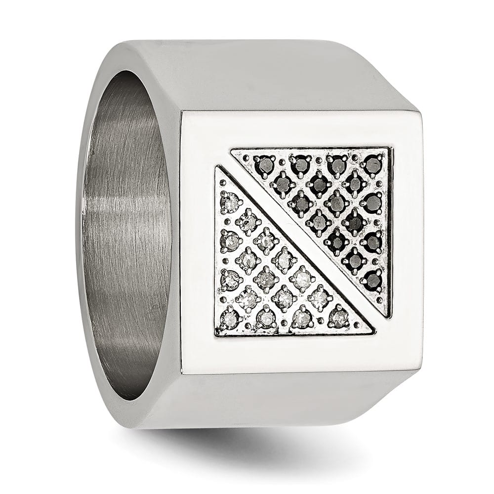 Stainless Steel Chisel Polished Black and White Diamond Men's Ring