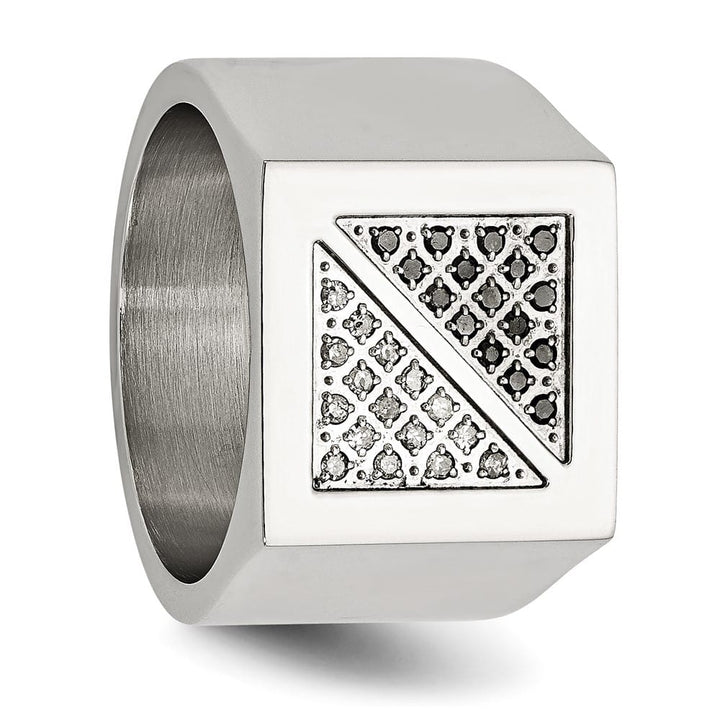 Stainless Steel Chisel Polished Black and White Diamond Men's Ring