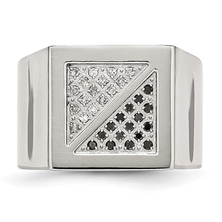 Stainless Steel Chisel Polished Black and White Diamond Men's Ring