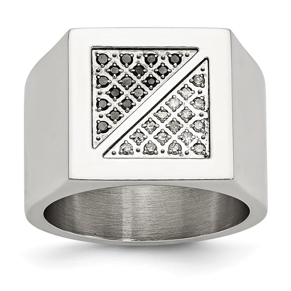 Stainless Steel Chisel Polished Black and White Diamond Men's Ring