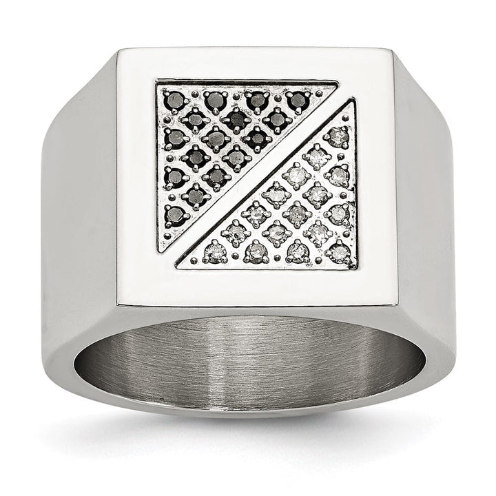 Stainless Steel Chisel Polished Black and White Diamond Men's Ring