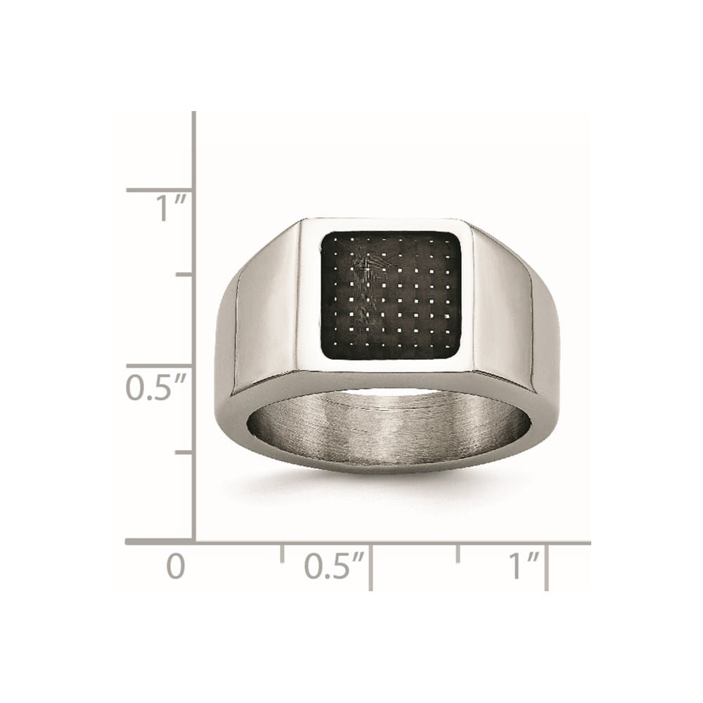 Stainless Steel Chisel Polished Carbon Fiber Inlay Signet Men's Ring