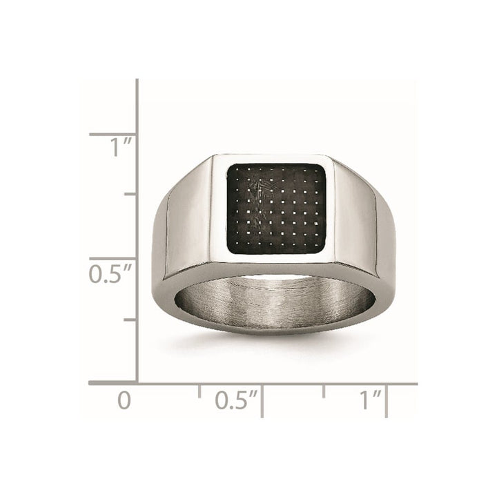 Stainless Steel Chisel Polished Carbon Fiber Inlay Signet Men's Ring