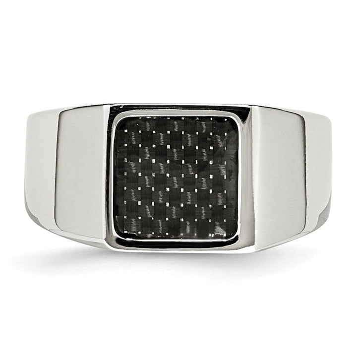 Stainless Steel Chisel Polished Carbon Fiber Inlay Signet Men's Ring