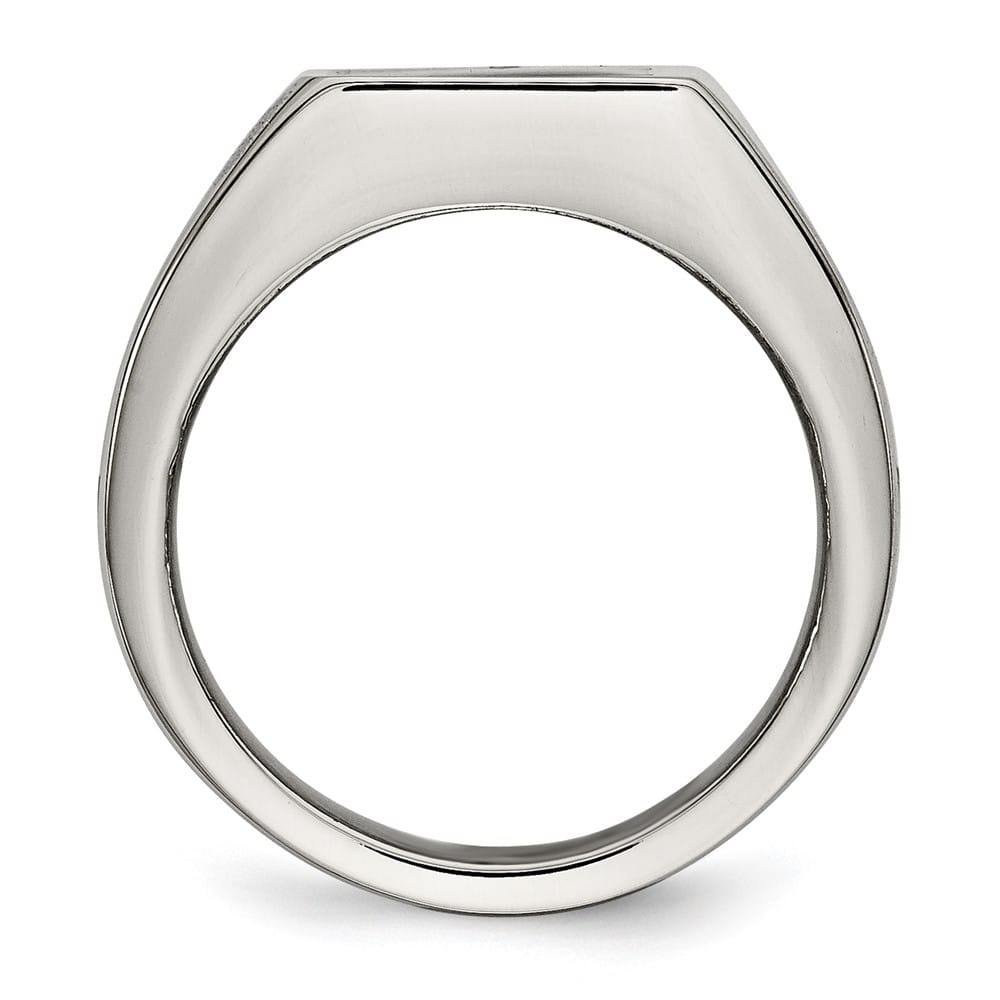 Stainless Steel Chisel Polished Carbon Fiber Inlay Signet Men's Ring