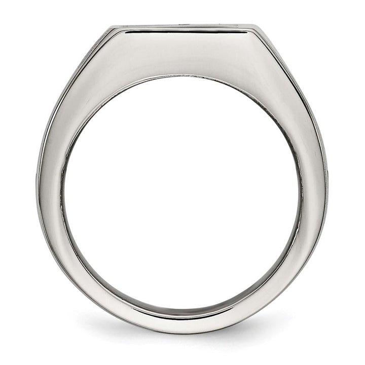 Stainless Steel Chisel Polished Carbon Fiber Inlay Signet Men's Ring