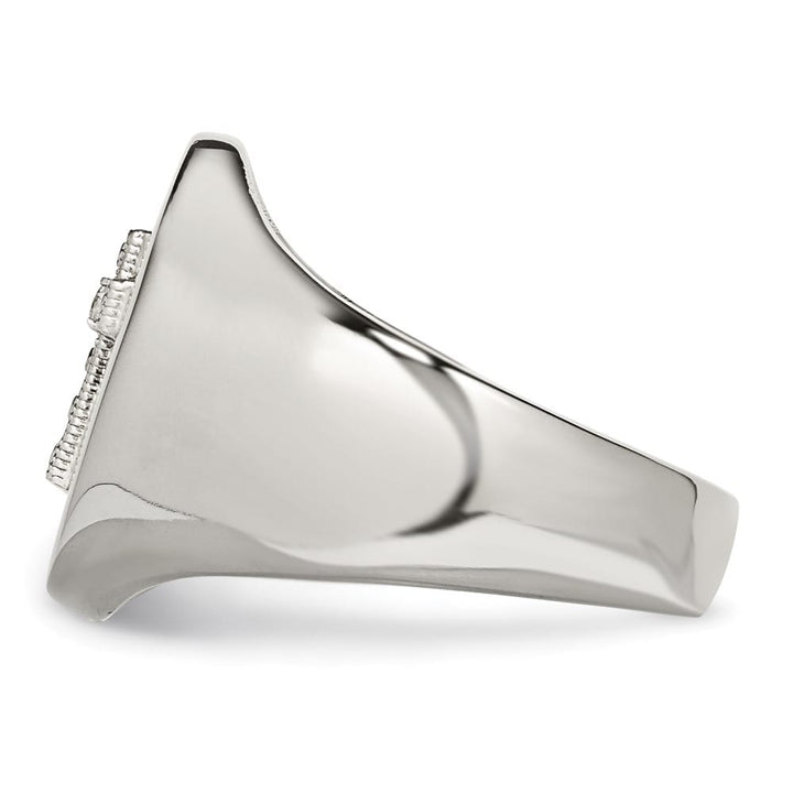 Stainless Steel Chisel Polished with Cross and CZ Signet Men's Ring