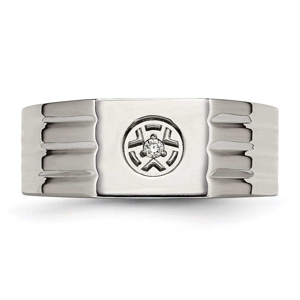 Stainless Steel Chisel Polished with CZ Men's Ring