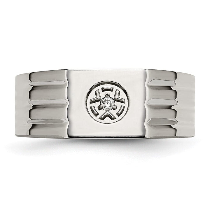 Stainless Steel Chisel Polished with CZ Men's Ring