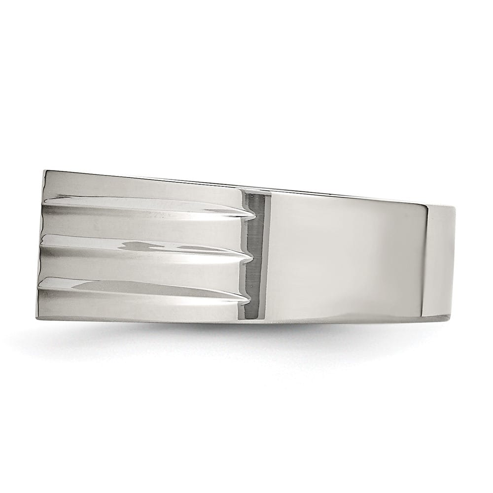 Stainless Steel Chisel Polished with CZ Men's Ring