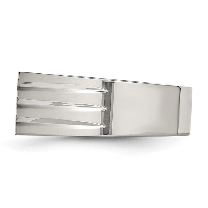 Stainless Steel Chisel Polished with CZ Men's Ring