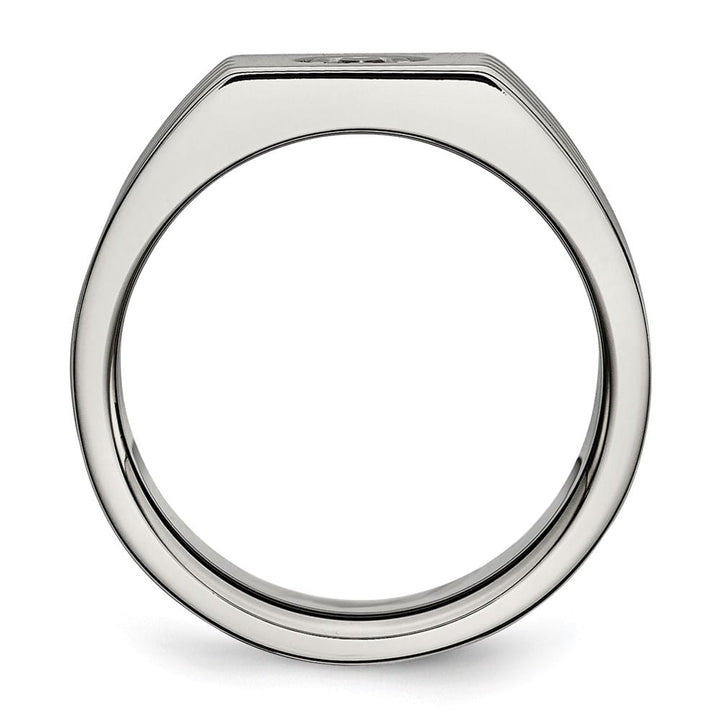 Stainless Steel Chisel Polished with CZ Men's Ring