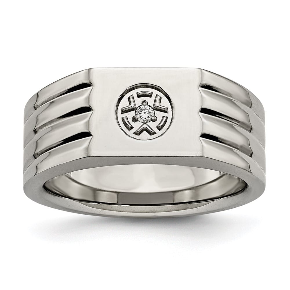 Stainless Steel Chisel Polished with CZ Men's Ring