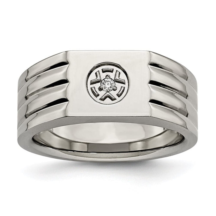 Stainless Steel Chisel Polished with CZ Men's Ring
