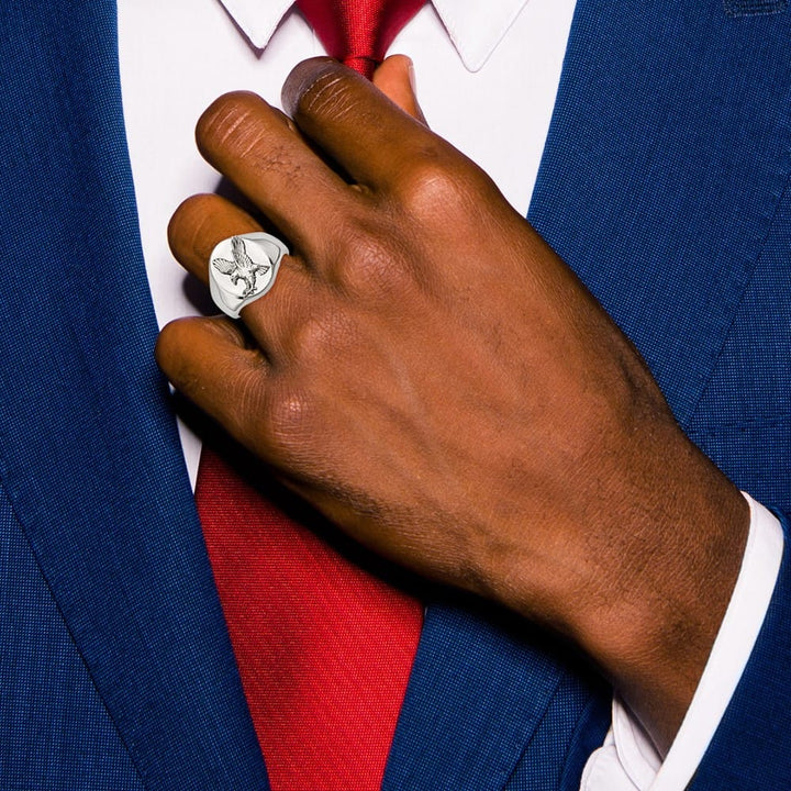 Stainless Steel Chisel Polished with Eagle Men's Ring