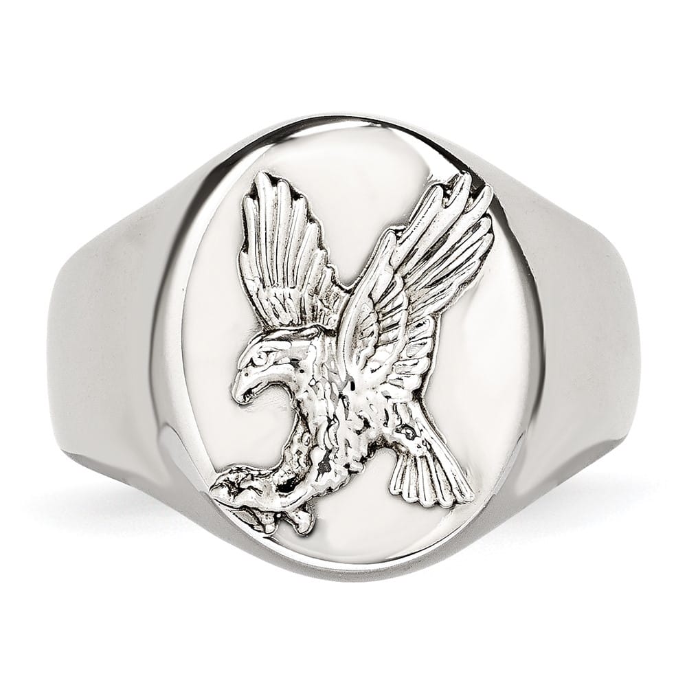 Stainless Steel Chisel Polished with Eagle Men's Ring