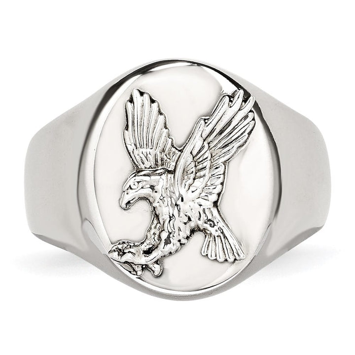 Stainless Steel Chisel Polished with Eagle Men's Ring