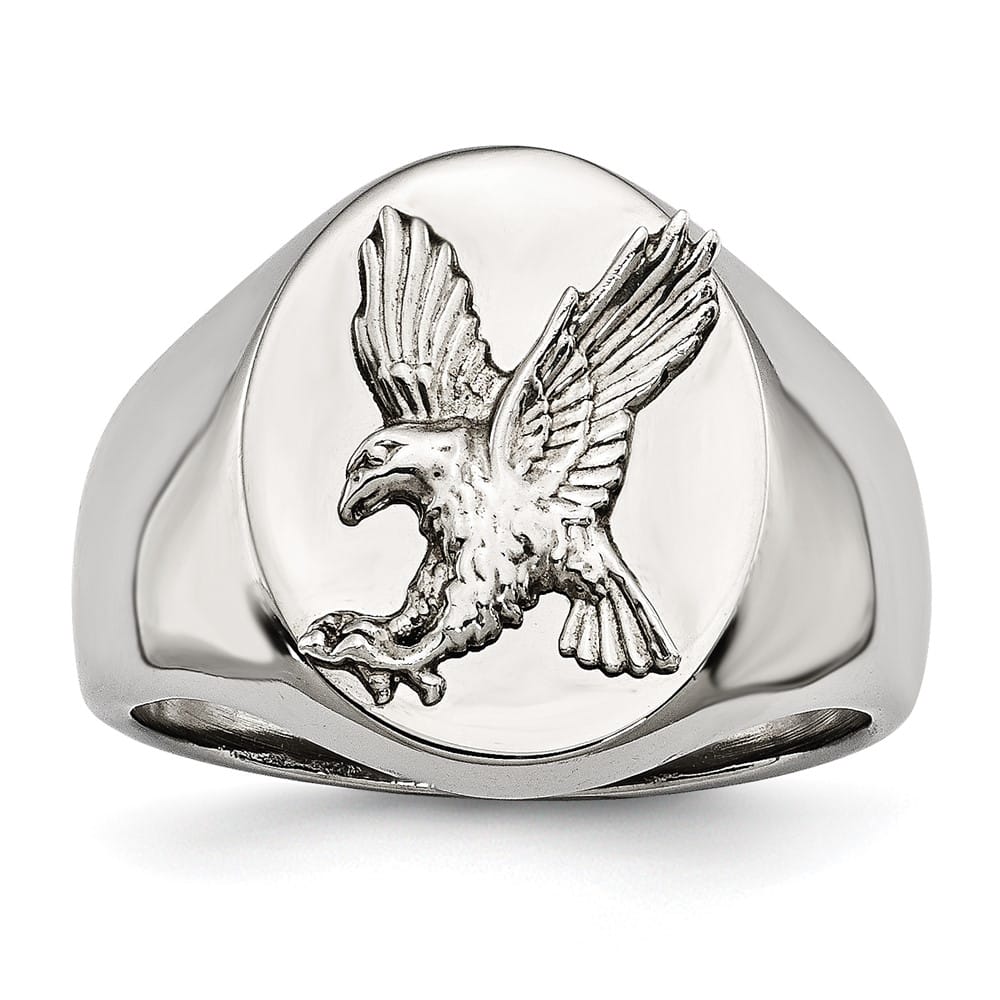 Stainless Steel Chisel Polished with Eagle Men's Ring