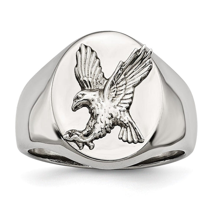 Stainless Steel Chisel Polished with Eagle Men's Ring
