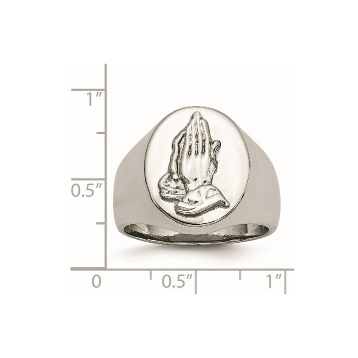 Stainless Steel Chisel Polished with Praying Hands Men's Ring