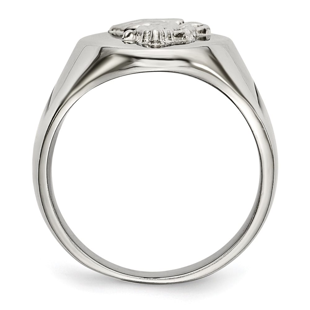 Stainless Steel Chisel Polished with Praying Hands Men's Ring