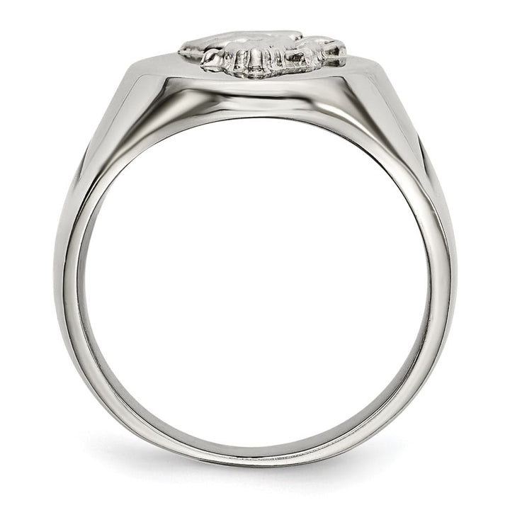 Stainless Steel Chisel Polished with Praying Hands Men's Ring