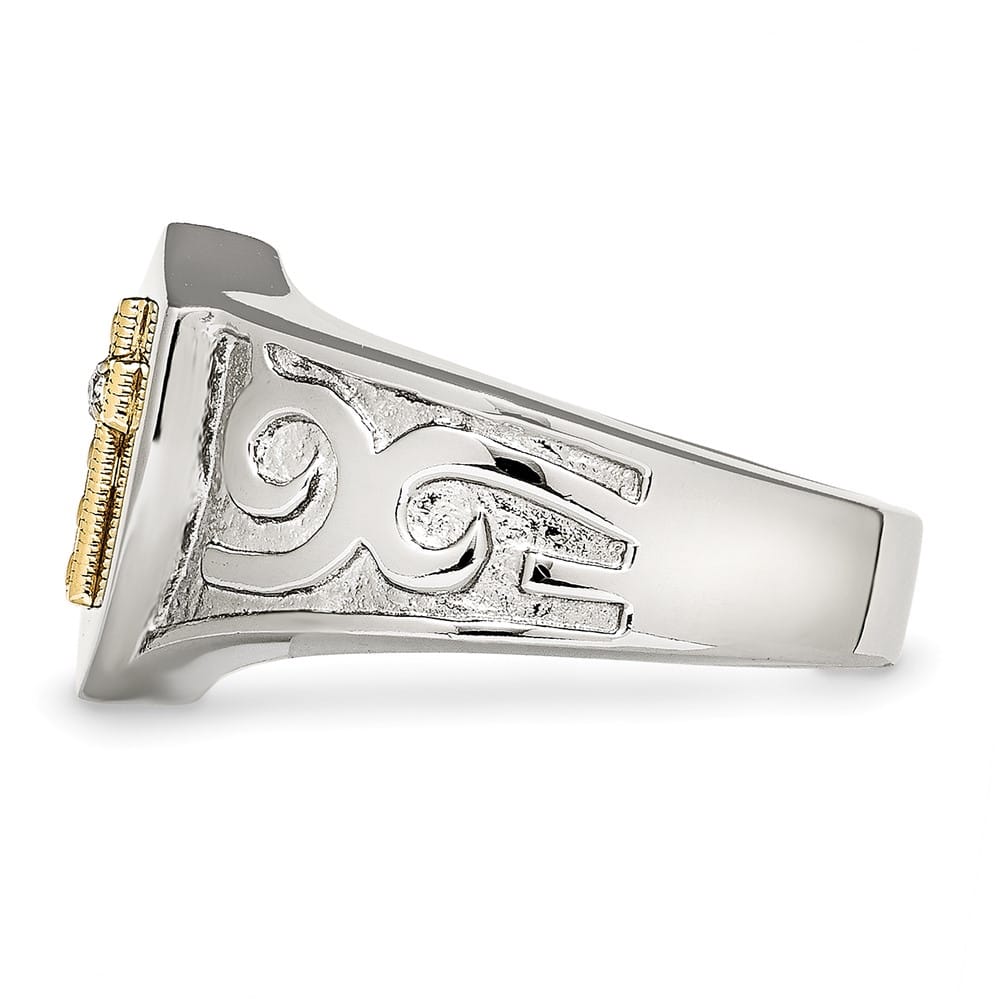 Stainless Steel Chisel with 10K Gold Accents Cross Diamond Men's Ring