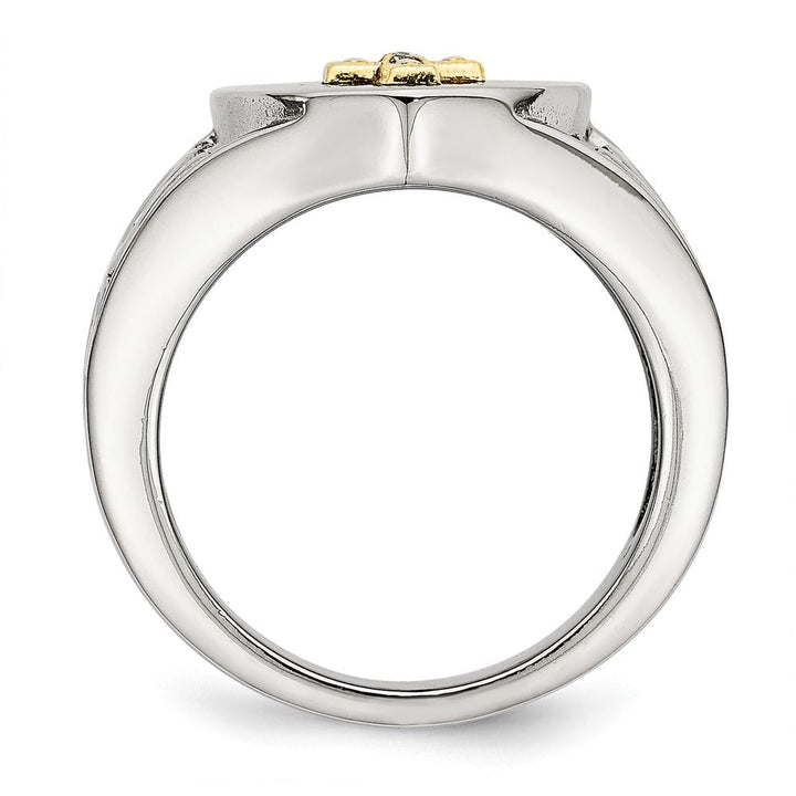 Stainless Steel Chisel with 10K Gold Accents Cross Diamond Men's Ring