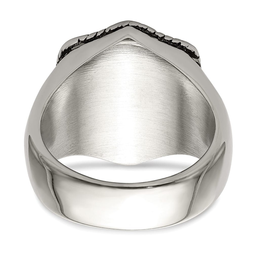 Stainless Steel Chisel with 14K Gold Accent and Cross on Shield Ring