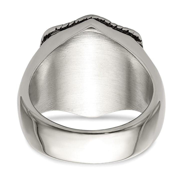Stainless Steel Chisel with 14K Gold Accent and Cross on Shield Ring